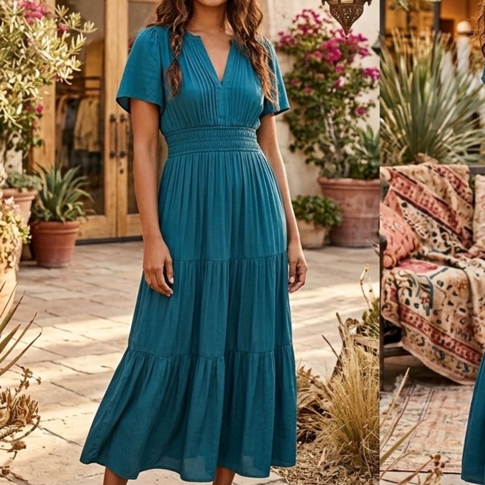 Anthropologie The Somerset Silky Satin Tiered Midi Dress in Size XS